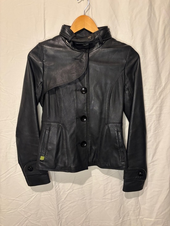 Soïa & Kyo Jackets & Blazers - Soia & Kyo Black Genuine Leather Jacket XS Hip Length Button Front Designer